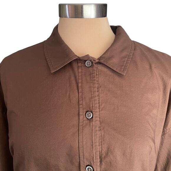 Everlane Boxy Long Sleeve Button Down Shirt Women XS BrownThe Woven Pajama Top - Picture 6 of 9